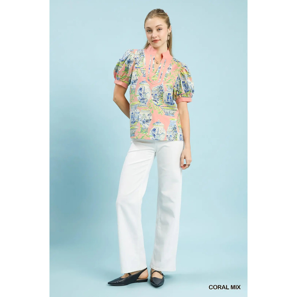 Umgee Abstract Print V-Neck Top - Picture 5 of 5